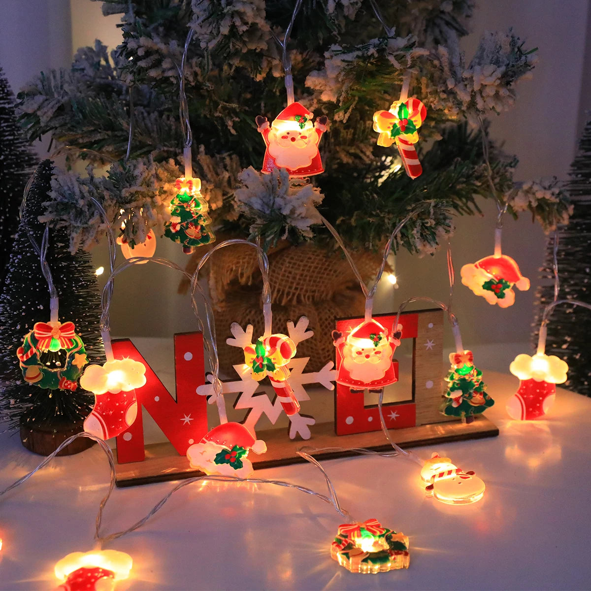 Santa & Snowman LED String Lights | Battery Christmas Garland