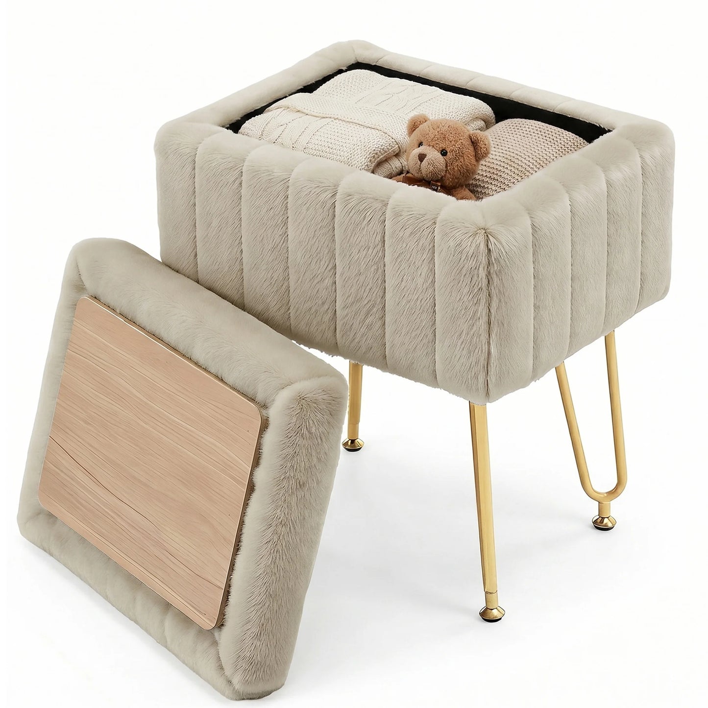 Marlowe Faux Fur Storage Vanity Stool