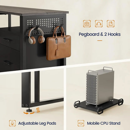Valmere L-Shaped Desk with Storage Cabinet, File Drawer & Charging Station