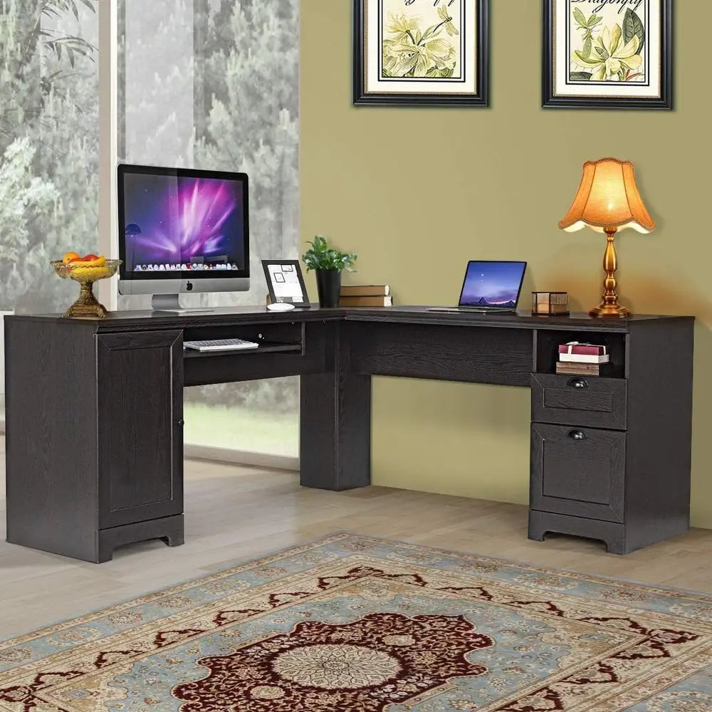 L-Shaped Desk with Keyboard Tray