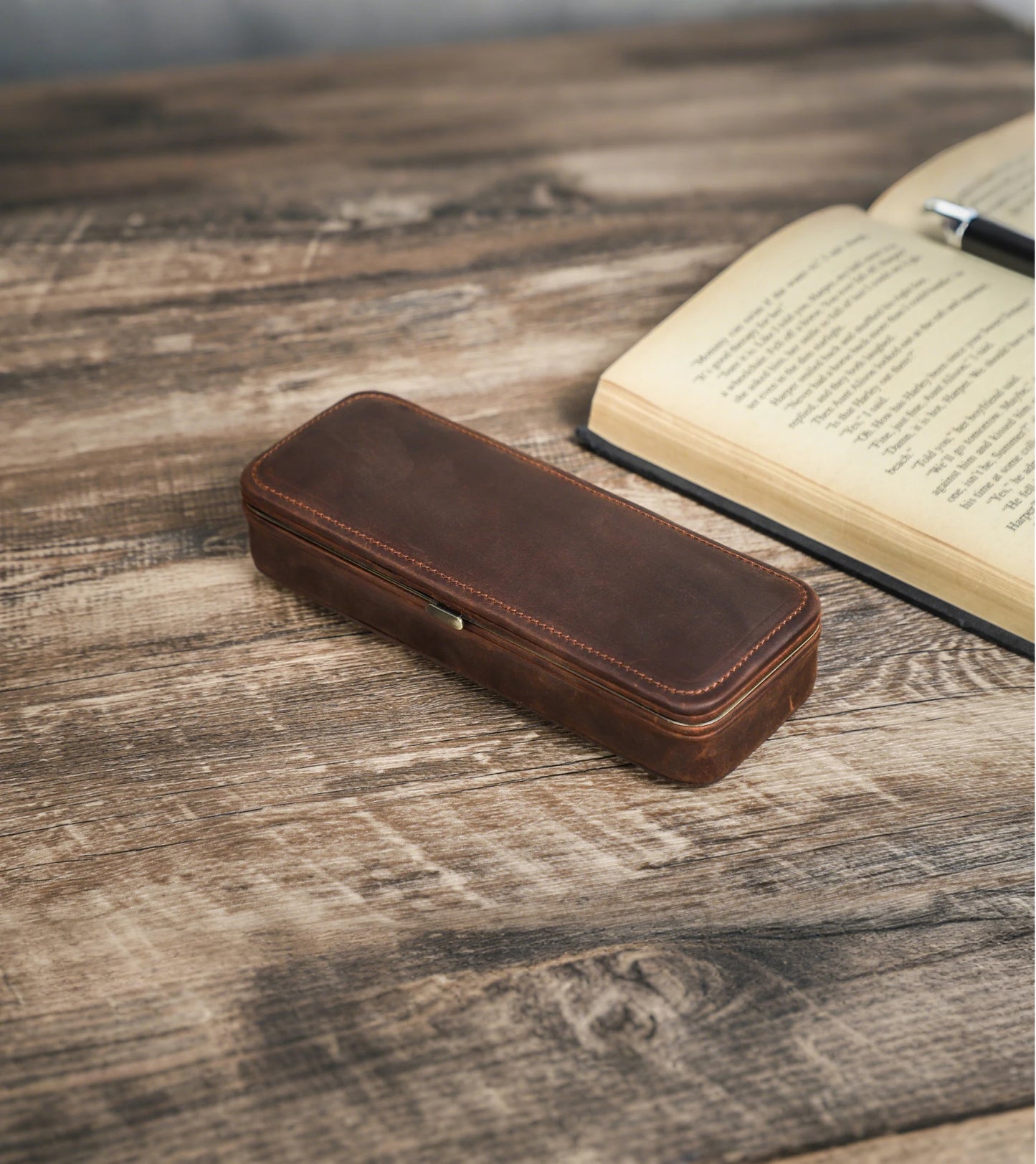 Vintage 3-Slot Leather Pen Case