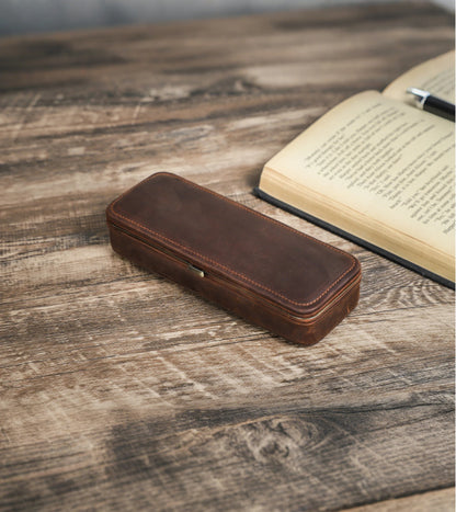 Vintage 3-Slot Leather Pen Case