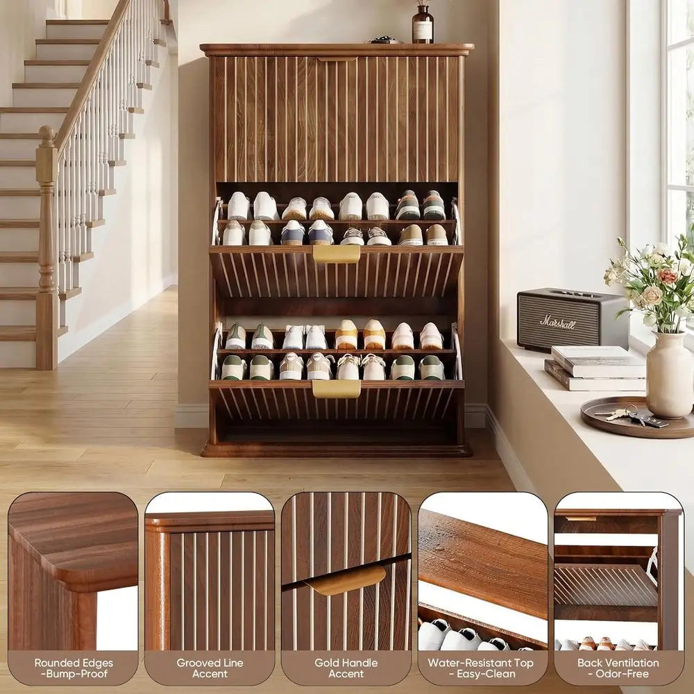 Rounded Walnut Shoe Cabinet