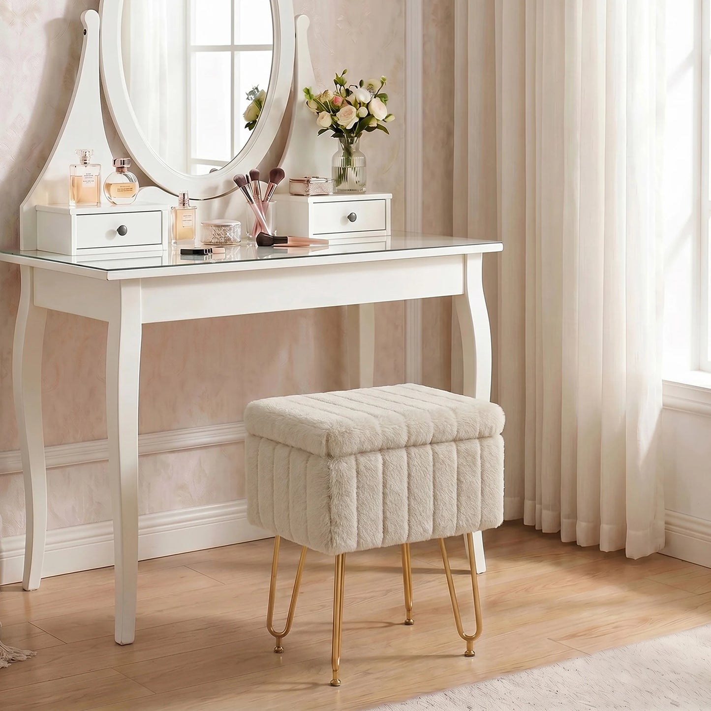 Marlowe Faux Fur Storage Vanity Stool