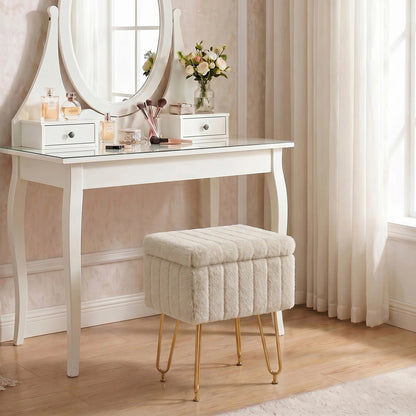 Marlowe Faux Fur Storage Vanity Stool