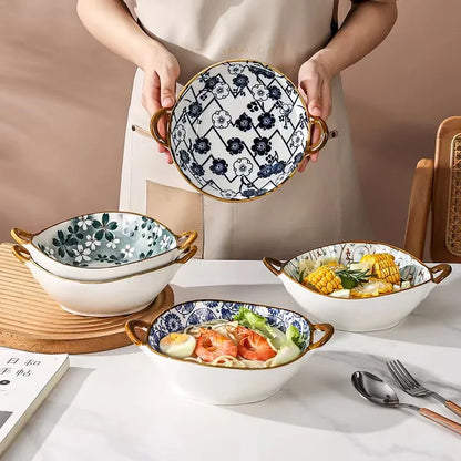Japanese Ceramic Noodle Bowl w/ Handles