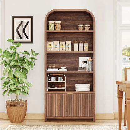 Arched Wood Bookcase with Drawer & Open Display Shelves