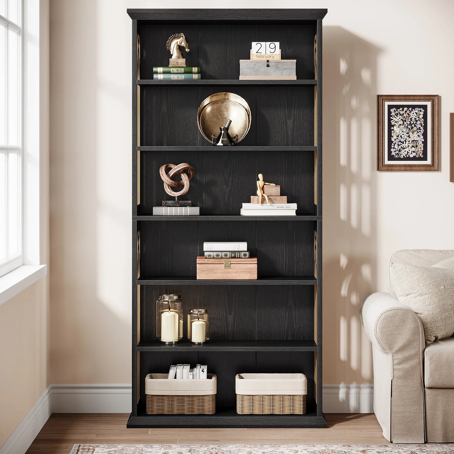 Ashcroft 6-Tier Bookcase with Adjustable Shelves & Storage Cabinet