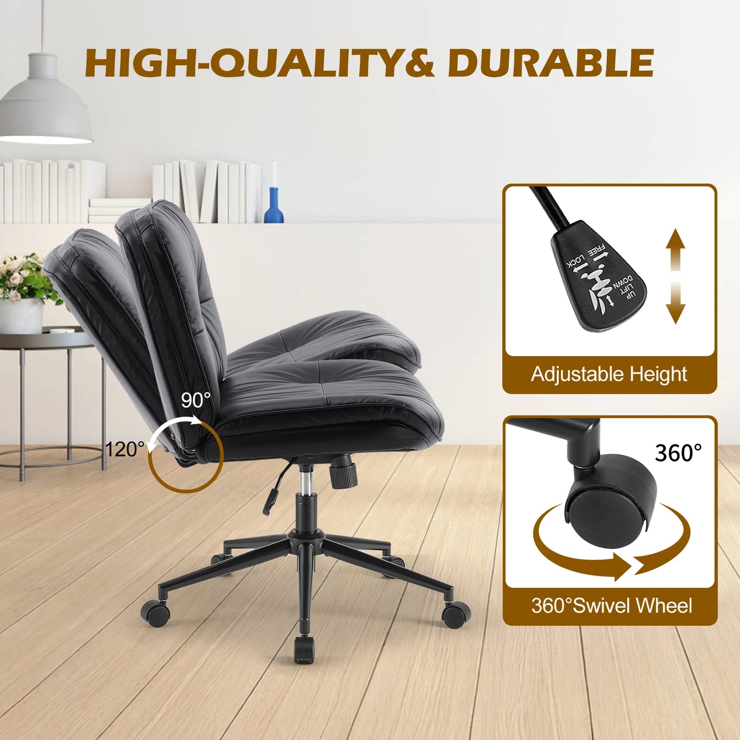 Wide Seat Armless PU Leather Office Chair