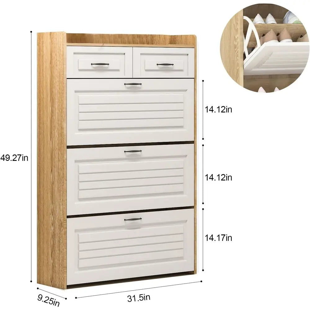 Oak & White Lip-Door Shoe Cabinet