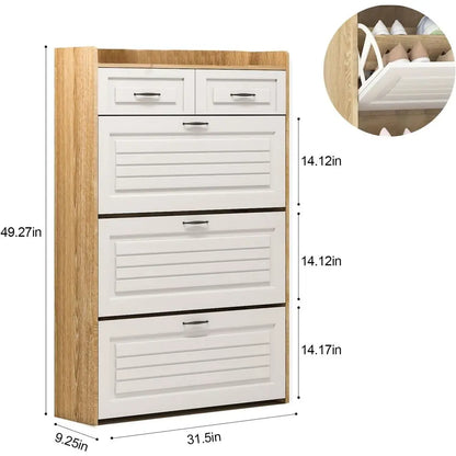 Oak & White Lip-Door Shoe Cabinet