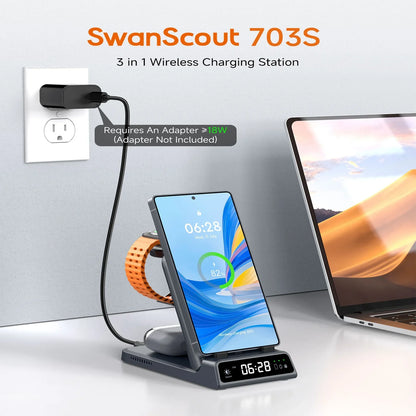 ChronoCharge Foldable 3-in-1 Wireless Charging Station