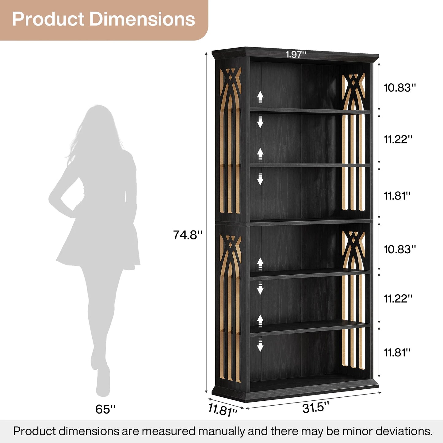 Ashcroft 6-Tier Bookcase with Adjustable Shelves & Storage Cabinet