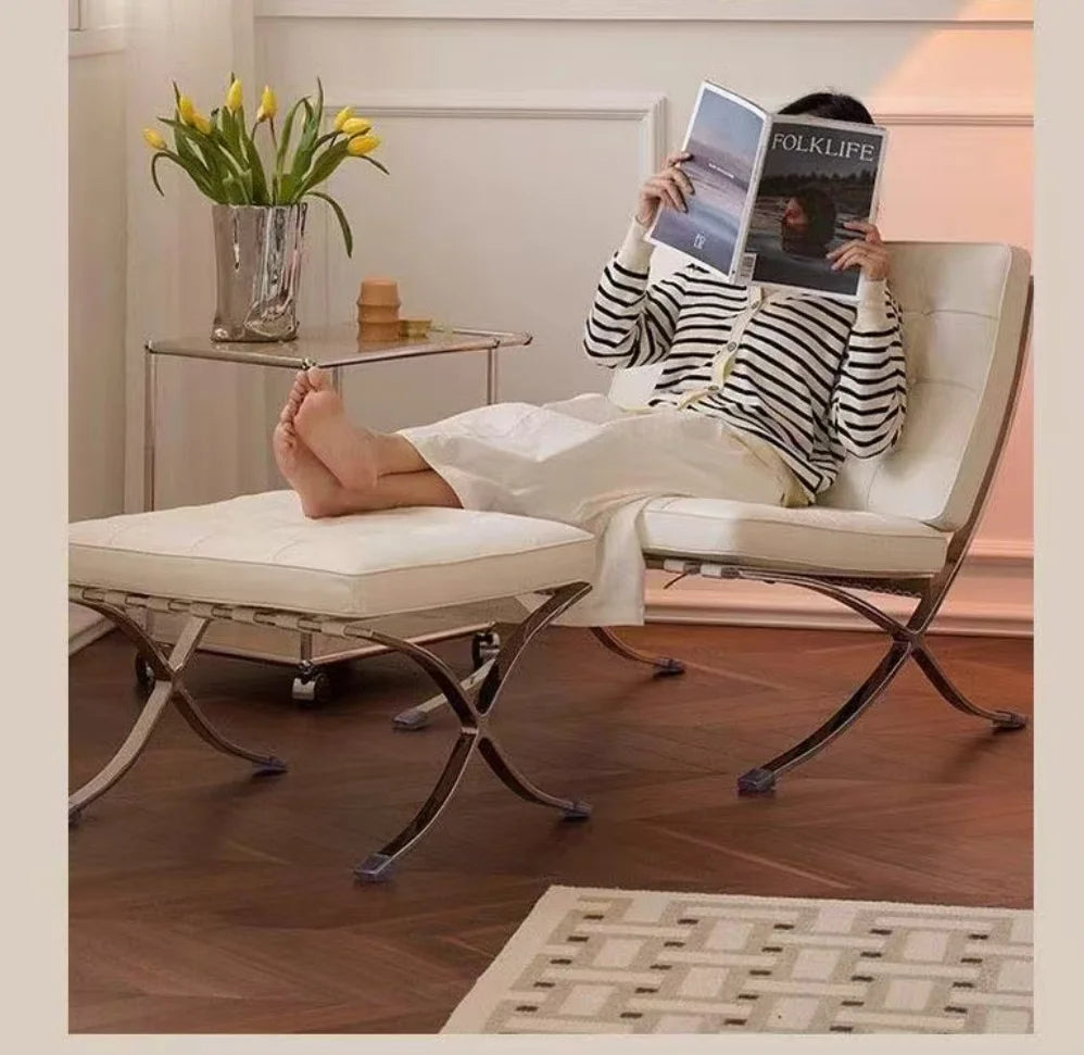 Barcelona-Style Leather Lounge Chair