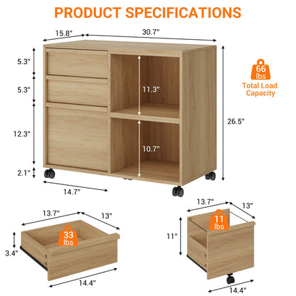 Ergove 3-Drawer Rolling File Cabinet