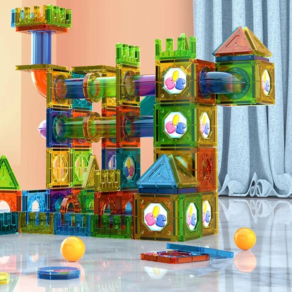 Clear Magnetic Tiles - STEM Marble Run Blocks