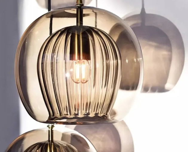 LuxeSphere Ribbed Glass Pendant