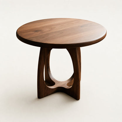 Sculptural Walnut Round Coffee Table