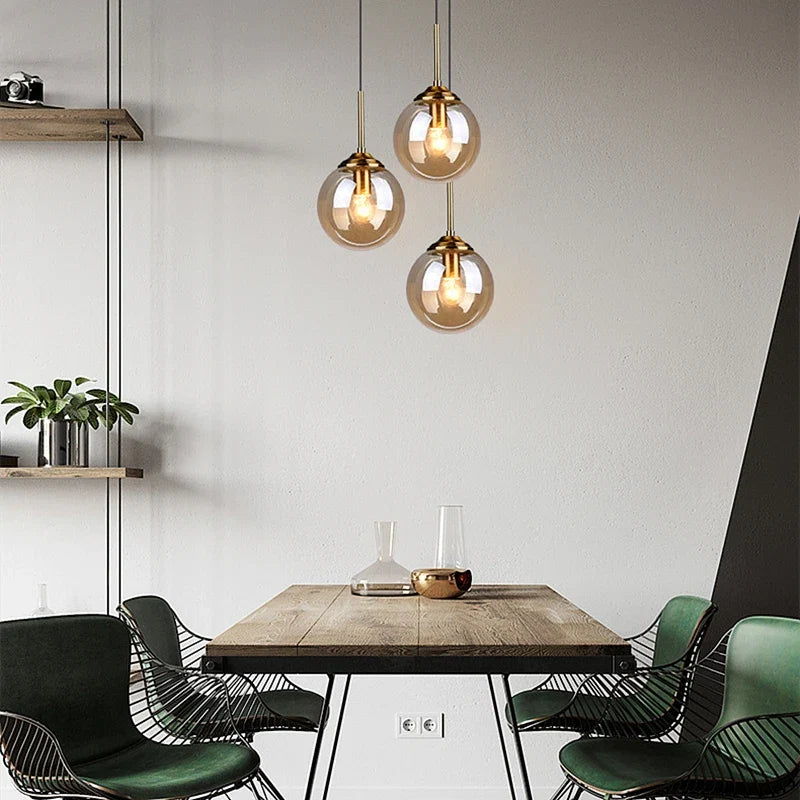 Amber, Clear & Smoke Grey Glass Pendant Light