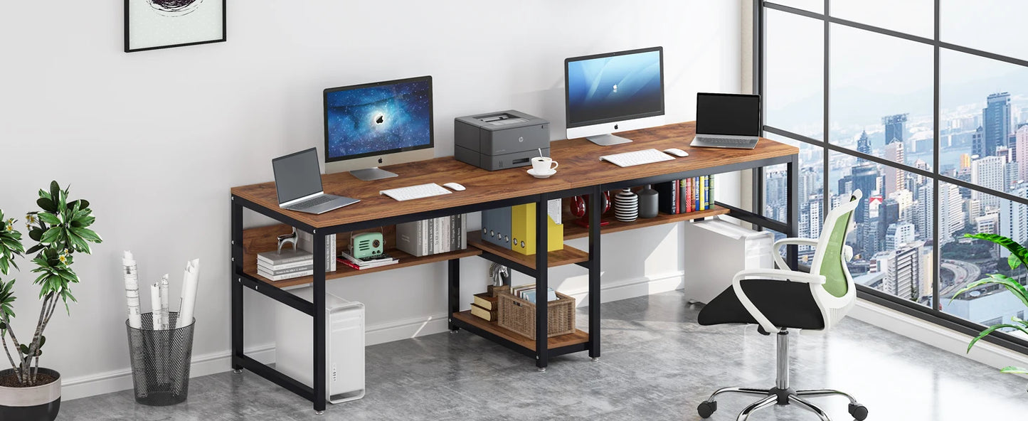 Two-Person Desk with Bookshelf