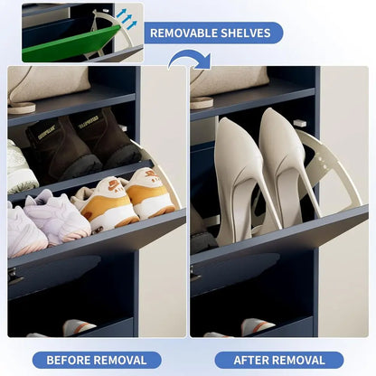 Narrow Blue Shoe Storage Cabinet