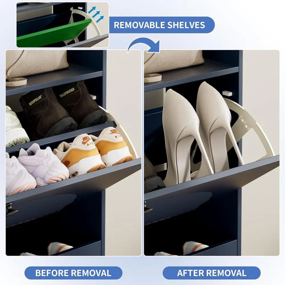 Narrow Blue Shoe Storage Cabinet