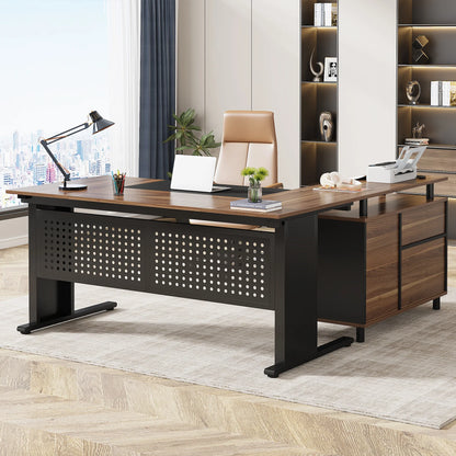 Parkview L-Shaped Executive Desk with Storage Cabinet & File Drawer