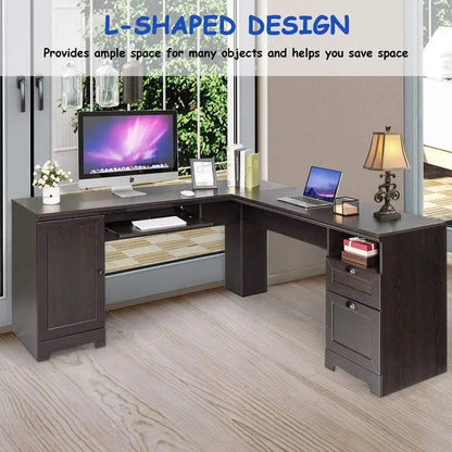 L-Shaped Desk with Keyboard Tray