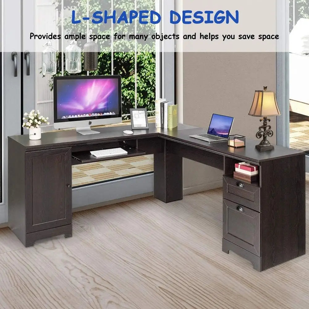 L-Shaped Desk with Keyboard Tray