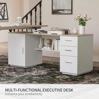 L-Shaped Standing Desk with Cabinet