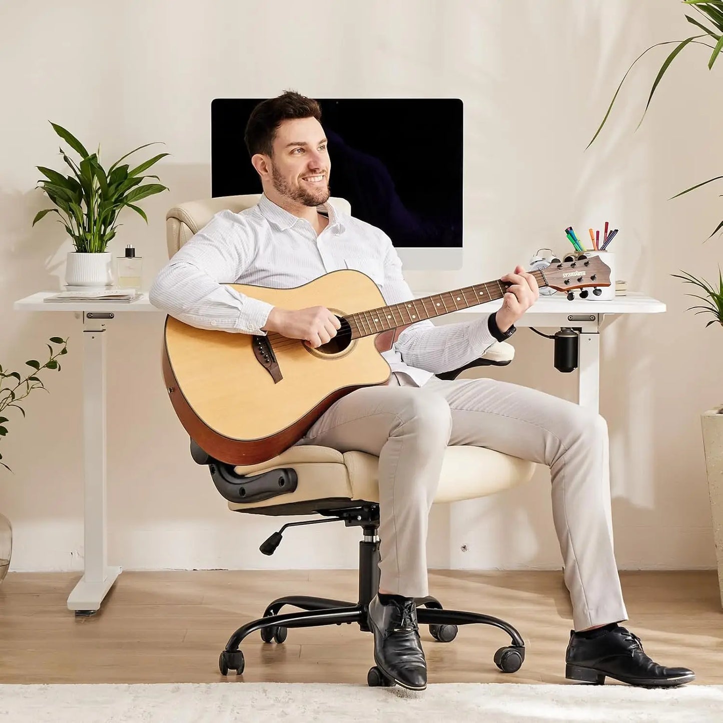 Beige PU Leather Task Chair