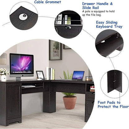 L-Shaped Desk with Keyboard Tray