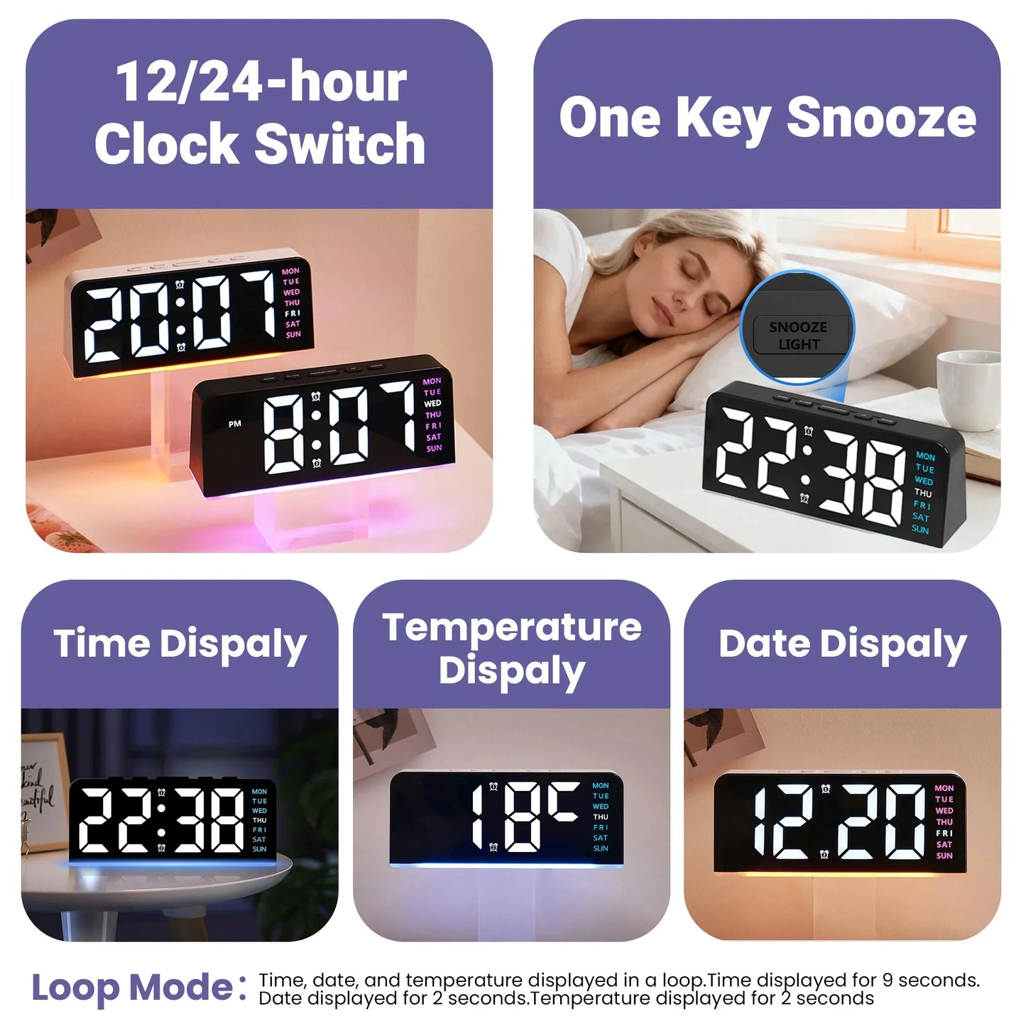 Mini Alarm Clock with Night Light