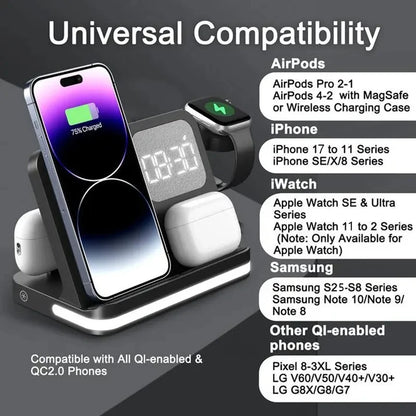 AuraCharge Pro 6-in-1 Wireless Charging Station with LED Clock