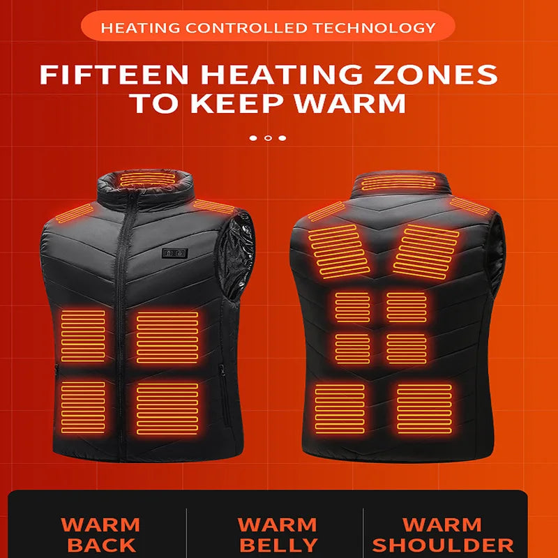 USB Heated Vest | 21 Heating Zones, 4-Switch Control