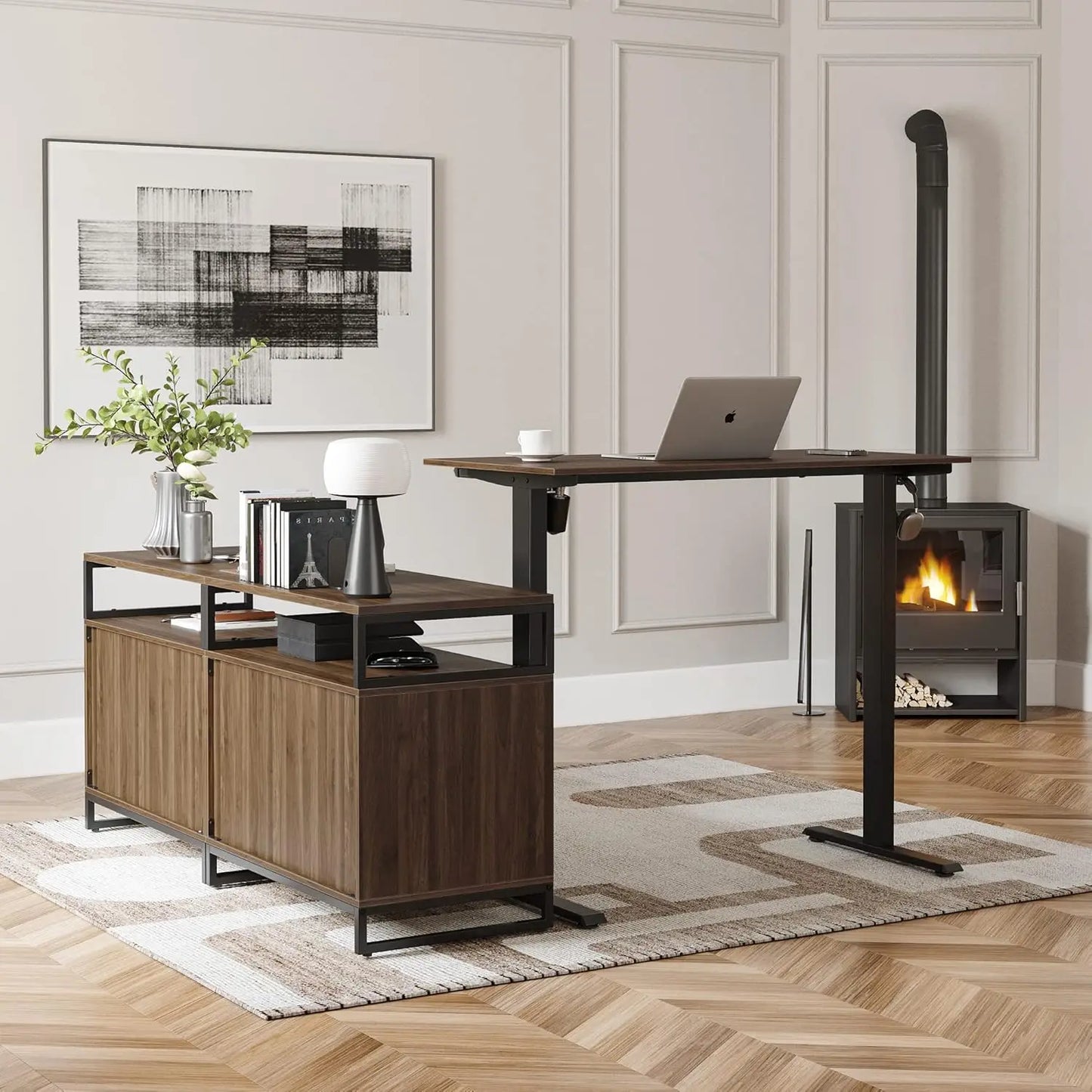 Camden 66" Electric L-Shaped Standing Desk with Storage