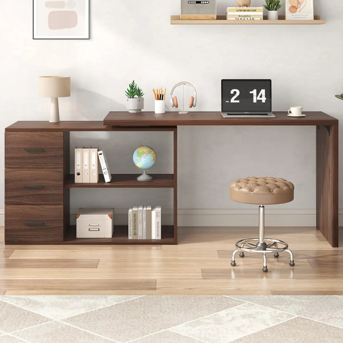 Rustic L-Shape Reversible Office Desk