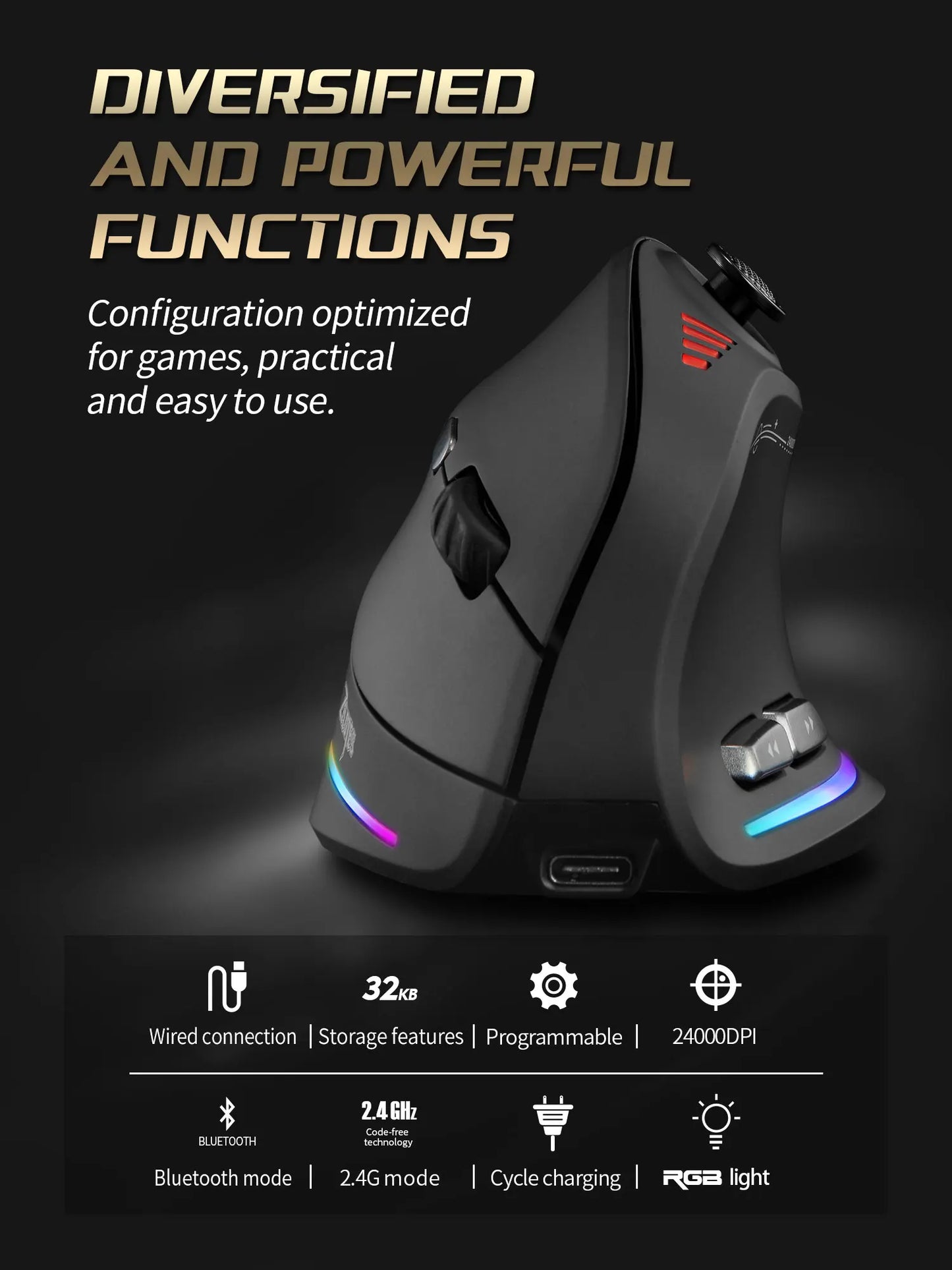 ZELOTES F18 Vertical Wireless Mouse