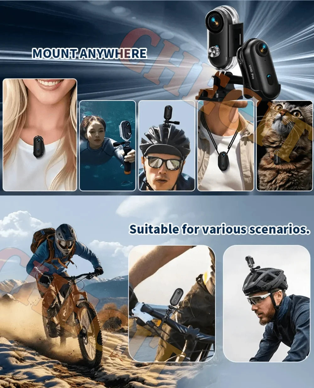 1080P Mini Action Camera, Helmet & Bike Mount