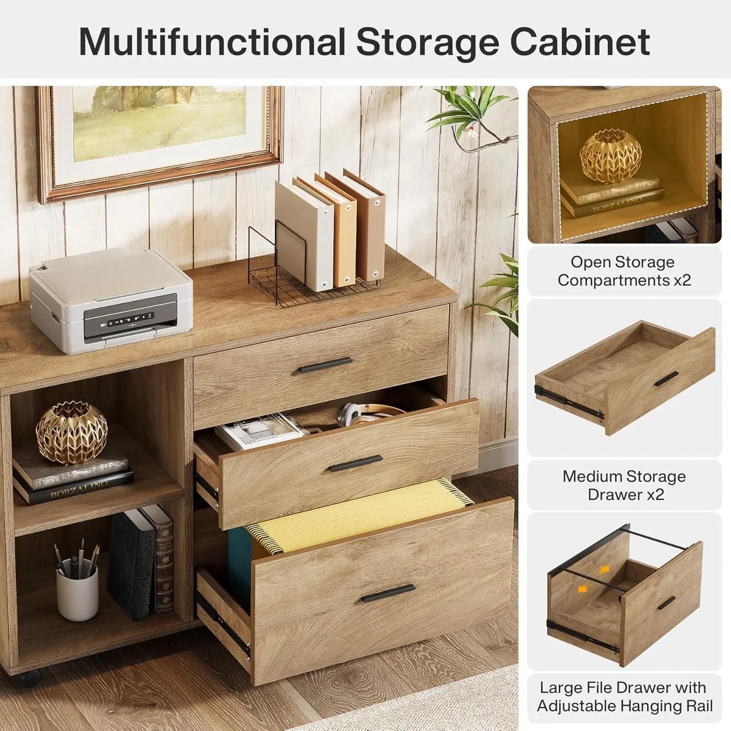 63" Executive L-Shaped Desk with Rolling File Cabinet