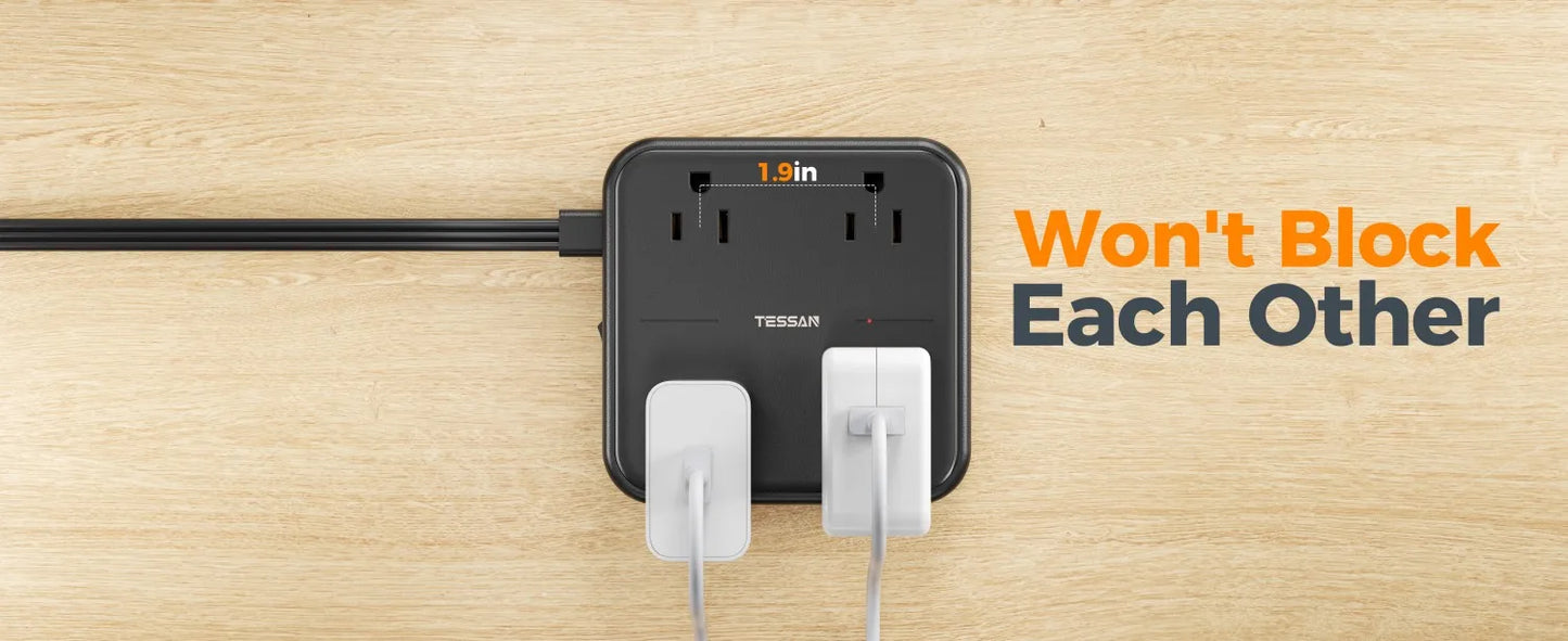 TESSAN Flat Plug Power Strip
