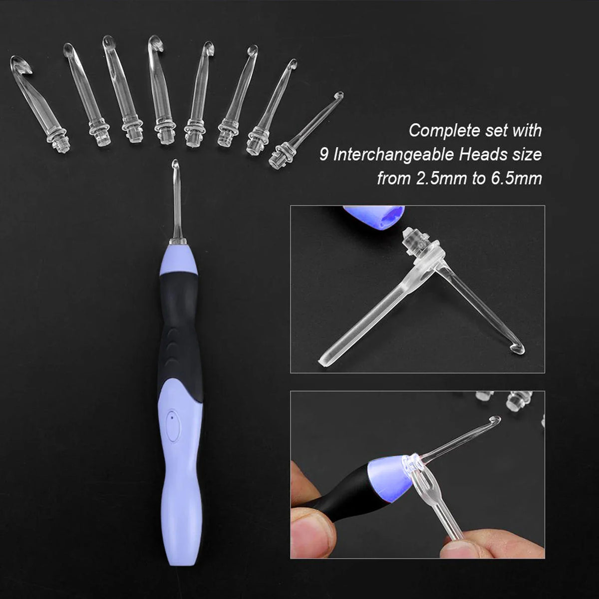 LED Light-Up Crochet Hook Set, USB Rechargeable