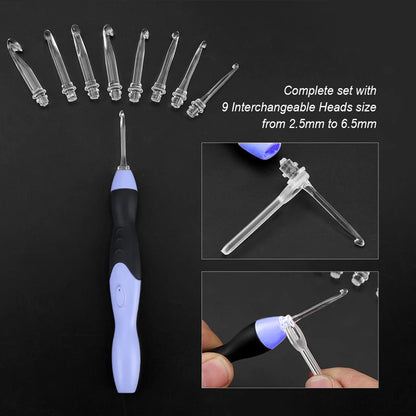 LED Light-Up Crochet Hook Set, USB Rechargeable