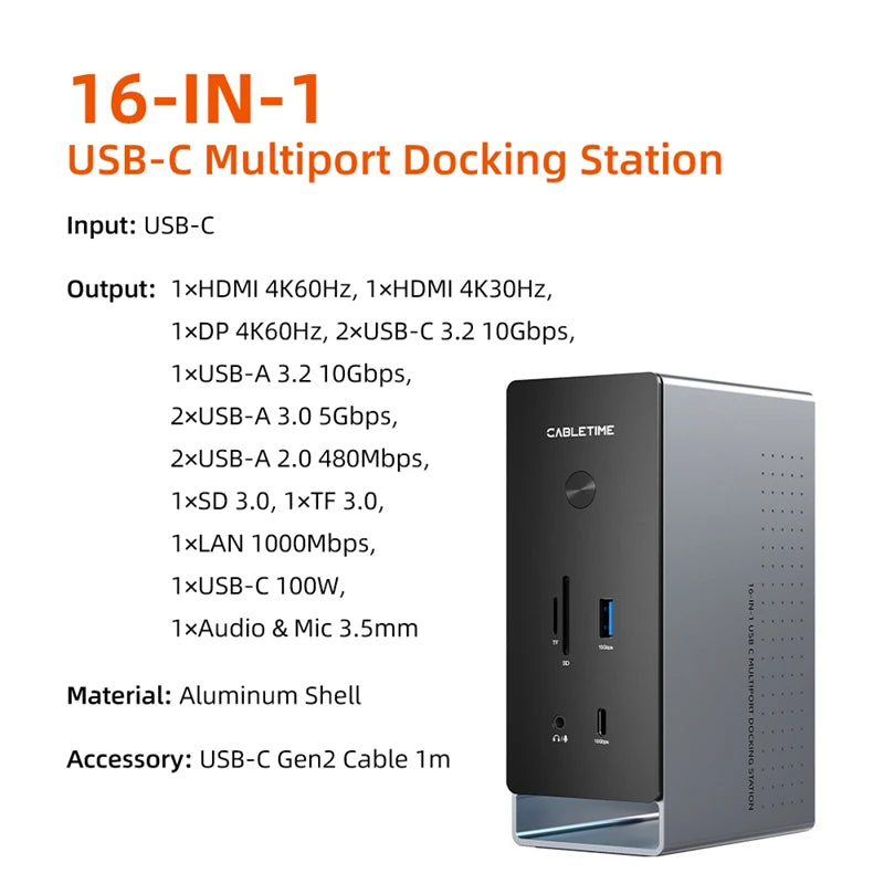 CABLETIME 16-in-1 Docking Station