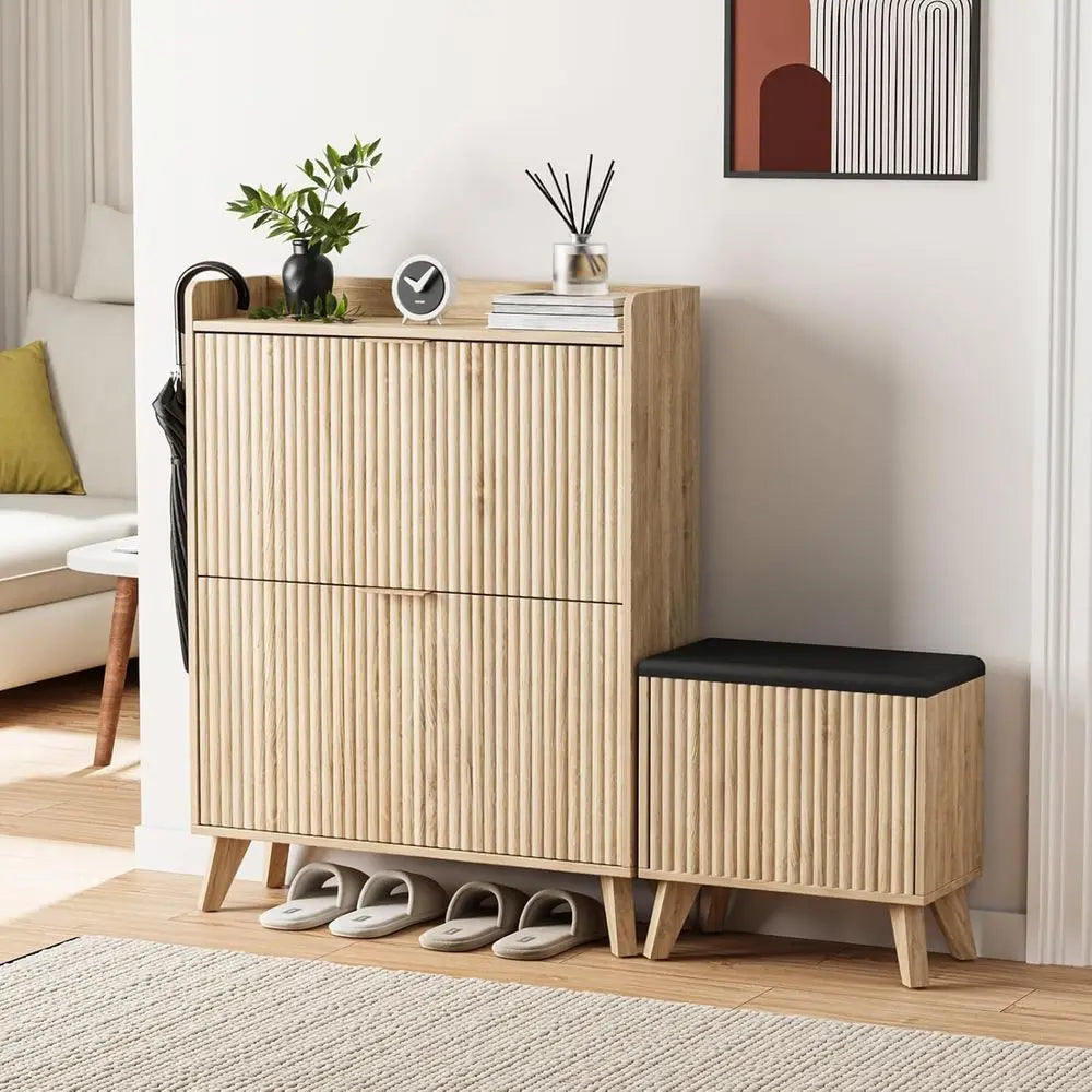L-Shaped Shoe Cabinet with Bench