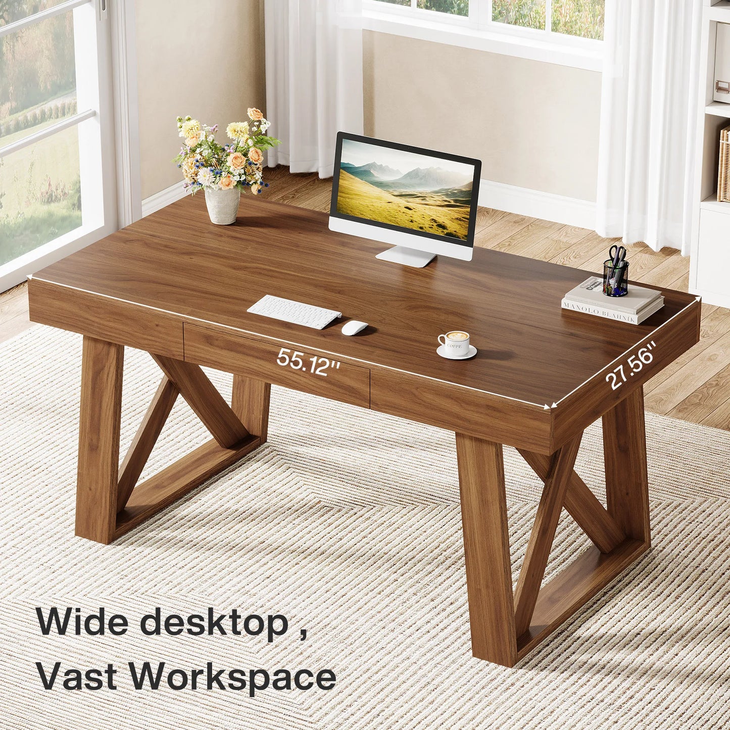 Mid-Century Walnut Farmhouse Desk