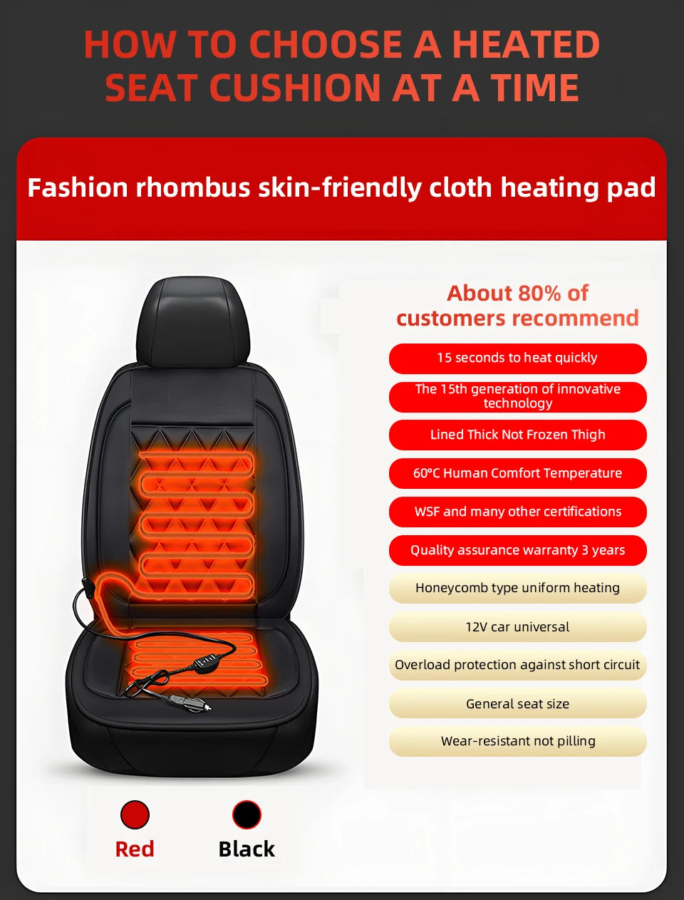 12V Heated Car Seat Cushion