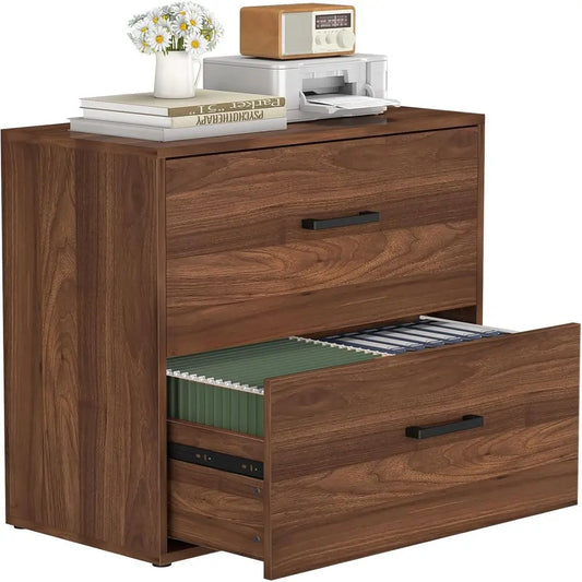 Premium Walnut Lateral Filing Cabinet with Dual Deep Drawers