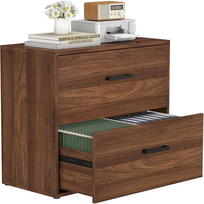 Premium Walnut Lateral Filing Cabinet with Dual Deep Drawers