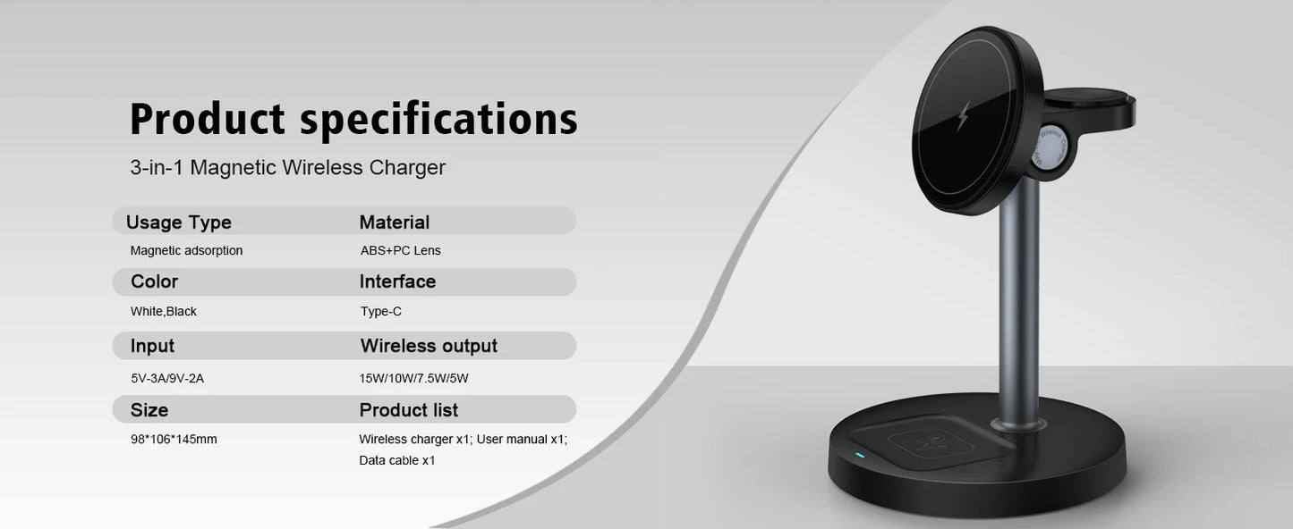 MagFusion Pro 3-in-1 Magnetic Wireless Charging Station